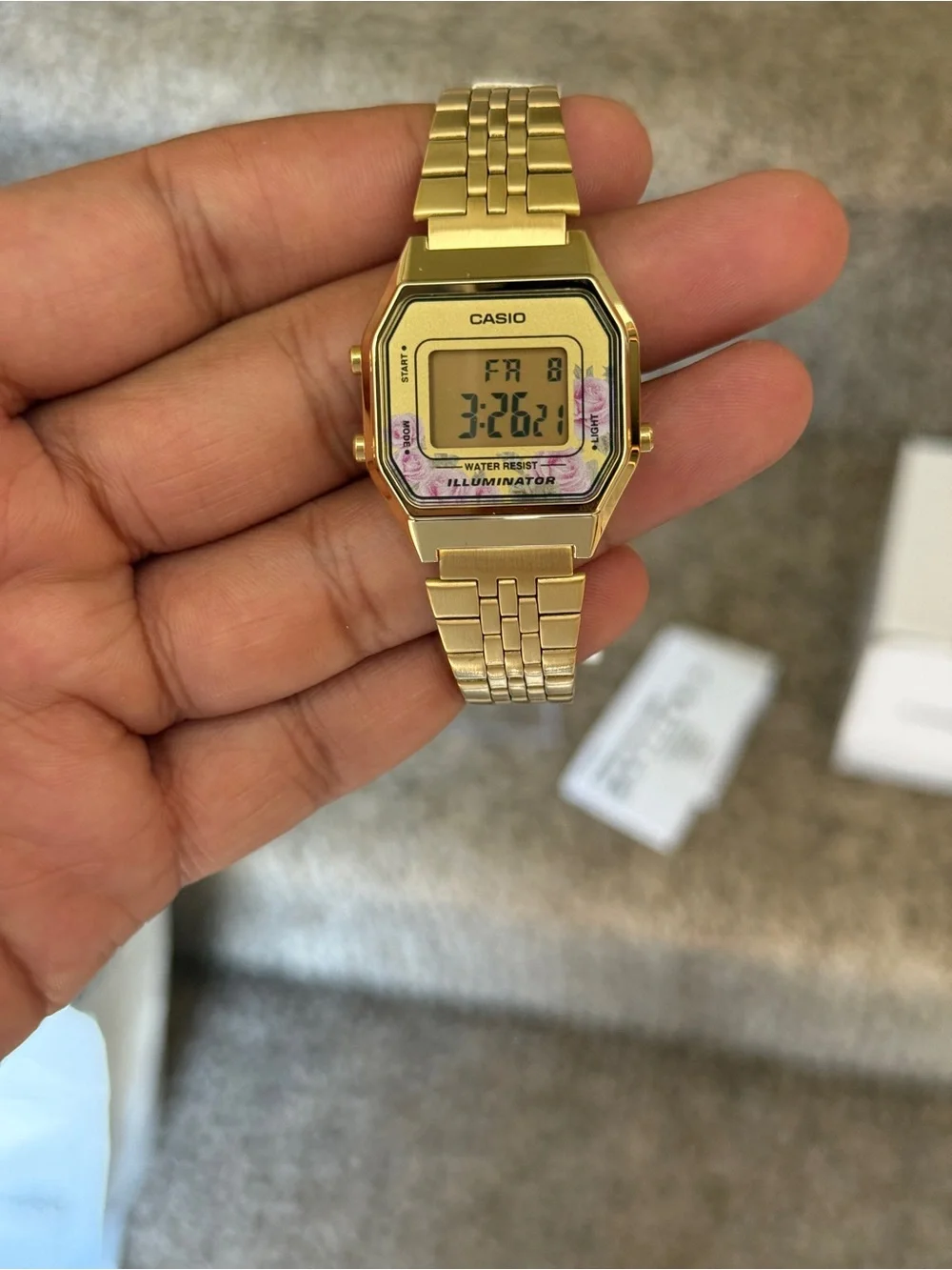 Casio Women's Gold Tone Digital Watch Mid-Size Floral Design trendy Watch